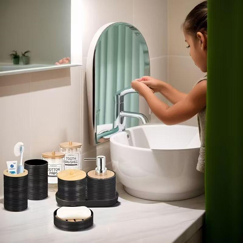 Set De 8 Accesorios Para Baño Con Tapa De Bambu Papelera Wc WakesHome-5