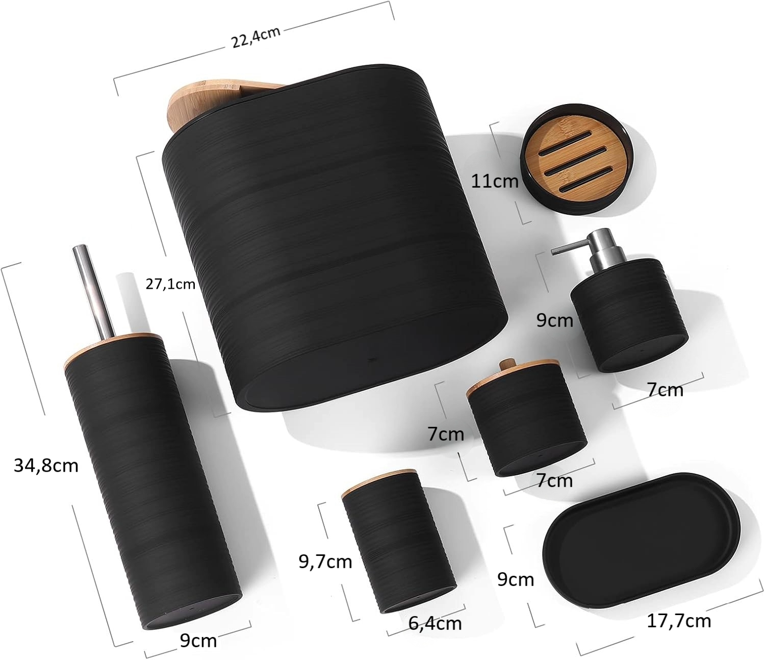 Set De 8 Accesorios Para Baño Con Tapa De Bambu Papelera Wc WakesHome-6