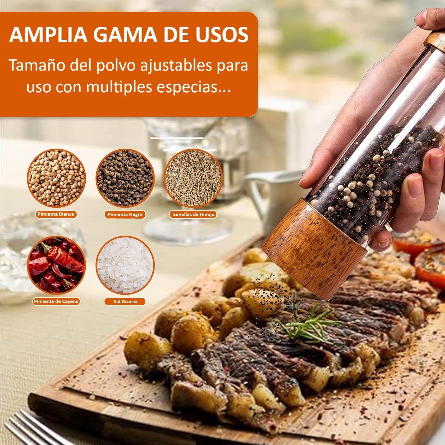 Pack 2 Salpimenteros Con Base Molinillo Manual Para Especias Marrón WakesHome-2