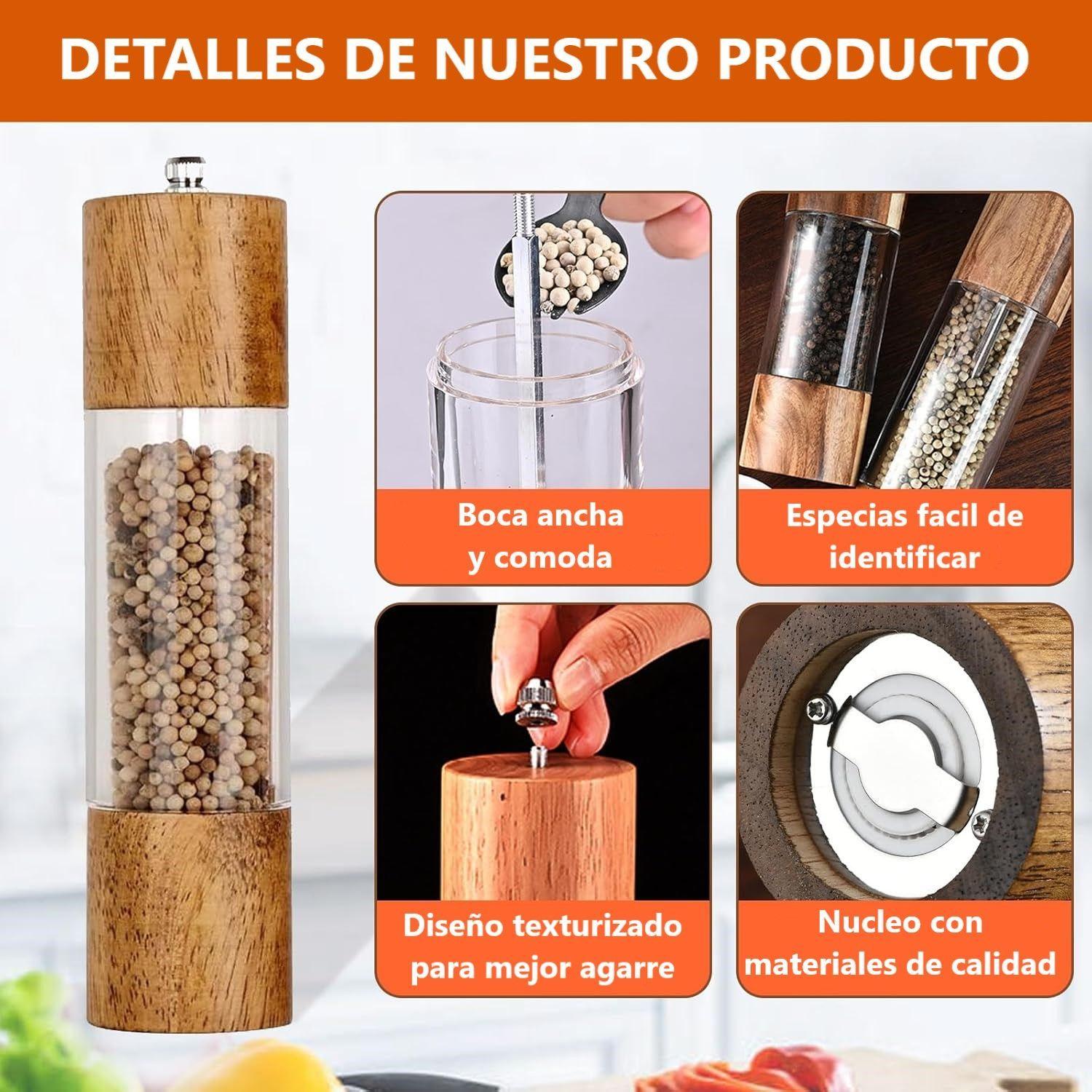 Pack 2 Salpimenteros Con Base Molinillo Manual Para Especias Marrón WakesHome-5