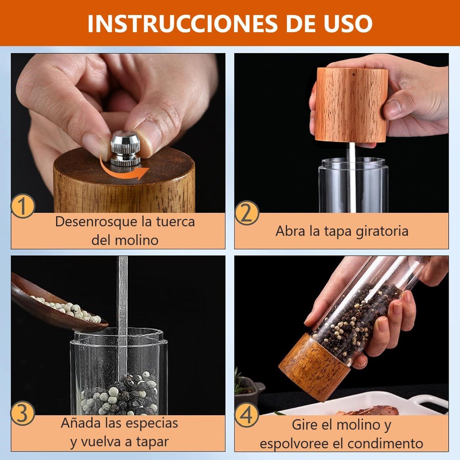 Pack 2 Salpimenteros Con Base Molinillo Manual Para Especias Marrón WakesHome-7