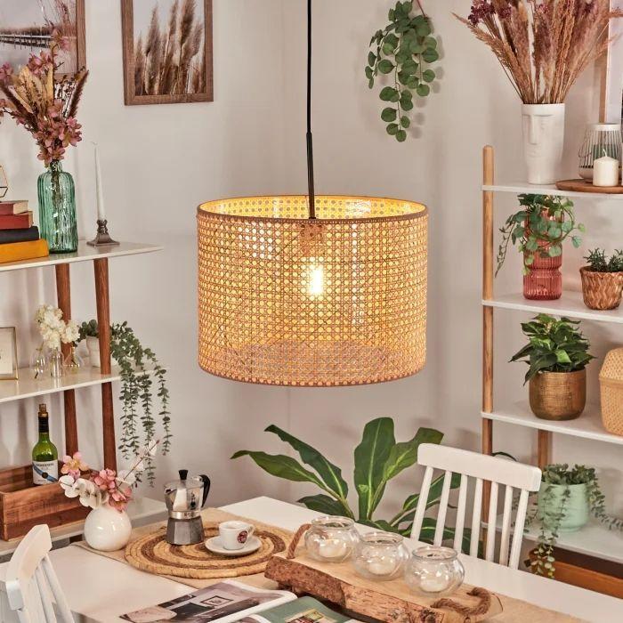L mpara Colgante De Techo De Mimbre Hecha A Mano Luz Vintage-5