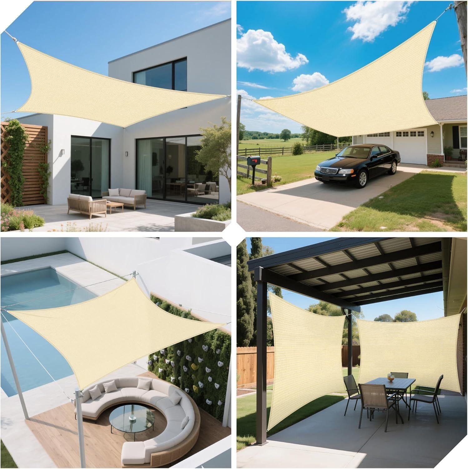 Lona Sombreadora Toldo Vela Permeable + Kit De Anclaje Jior 6x4mts-2