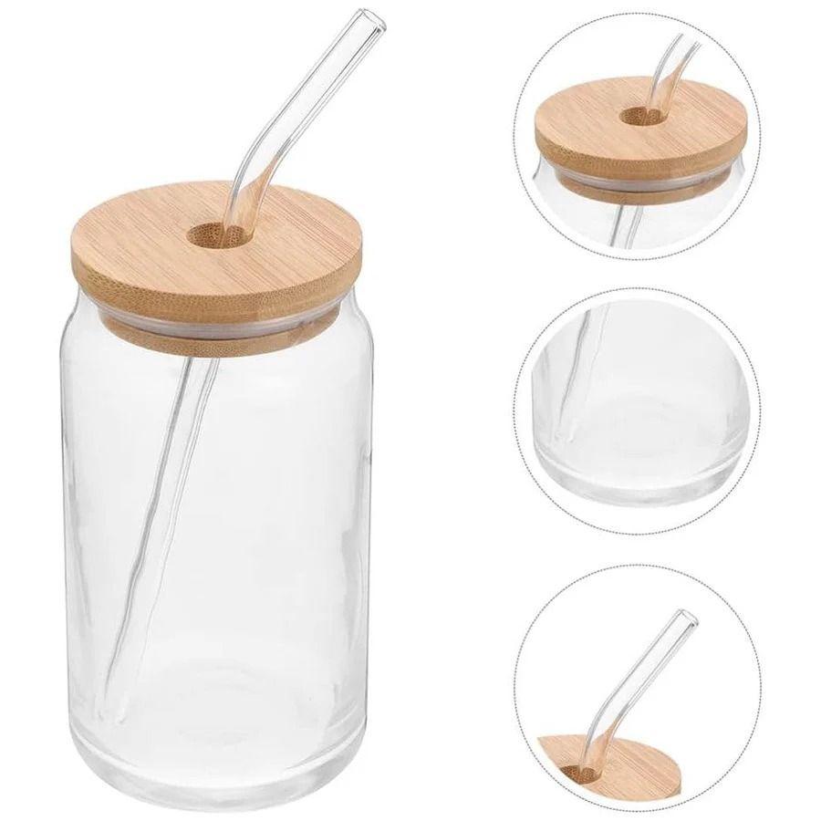 Vaso de Vidrio Con Tapa De Bambú Y Bombilla 550ml -2