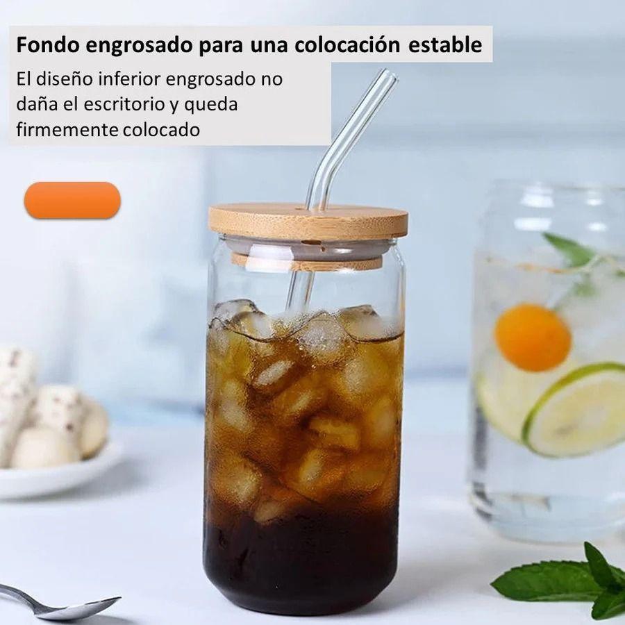 Vaso de Vidrio Con Tapa De Bambú Y Bombilla 550ml -4