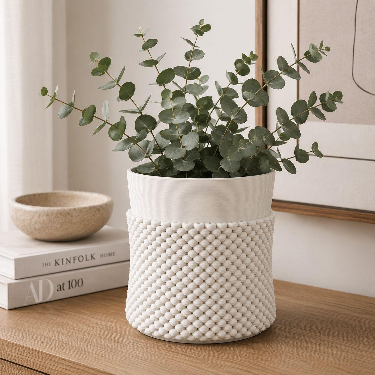 Jarron De Ceramica Para Decoracion Florero Texturizado blanco-3