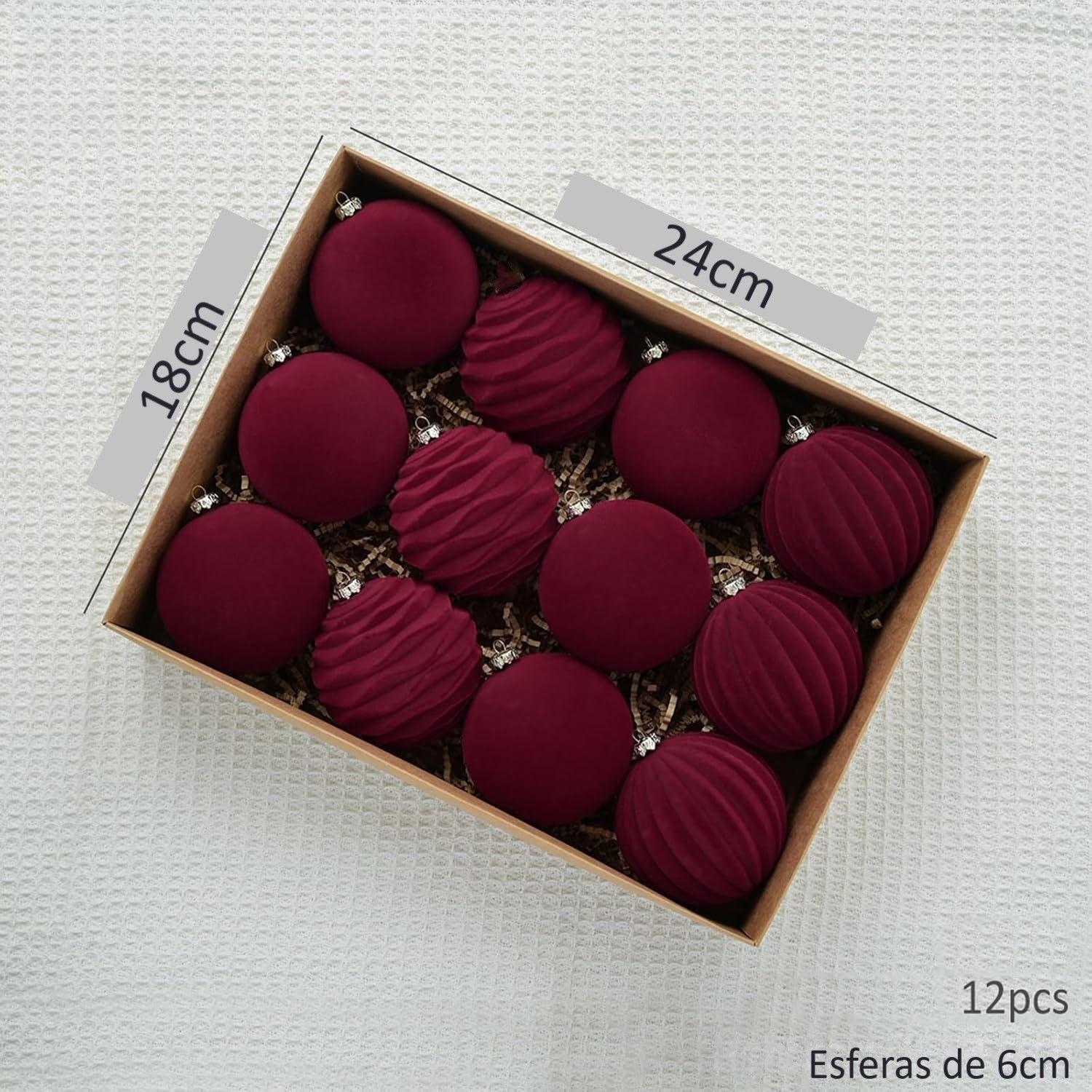 Pack 12 Esferas Bambalinas De Terciopelo 6cm Adornos Navidad-1