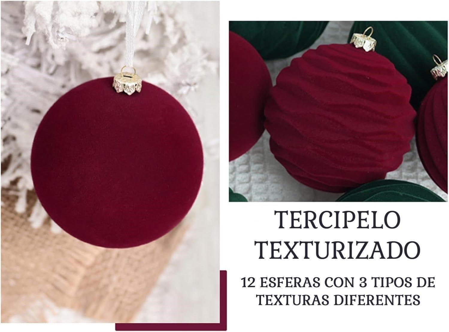 Pack 12 Esferas Bambalinas De Terciopelo 6cm Adornos Navidad-3