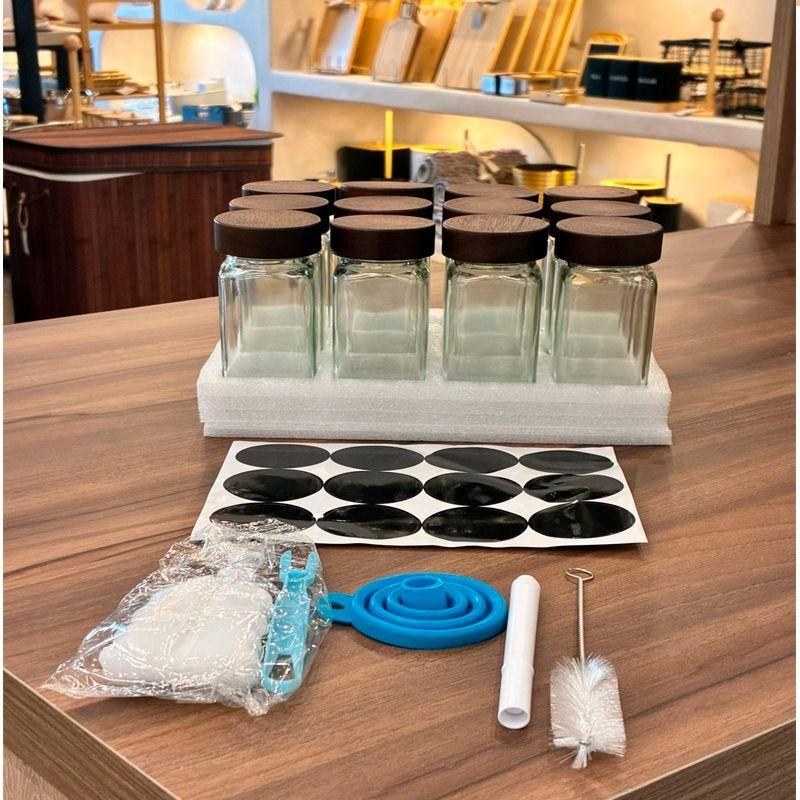 pack 12 Frascos De Especias Tapa De Bambú + Etiquetas Adhesivas WakesHome-2