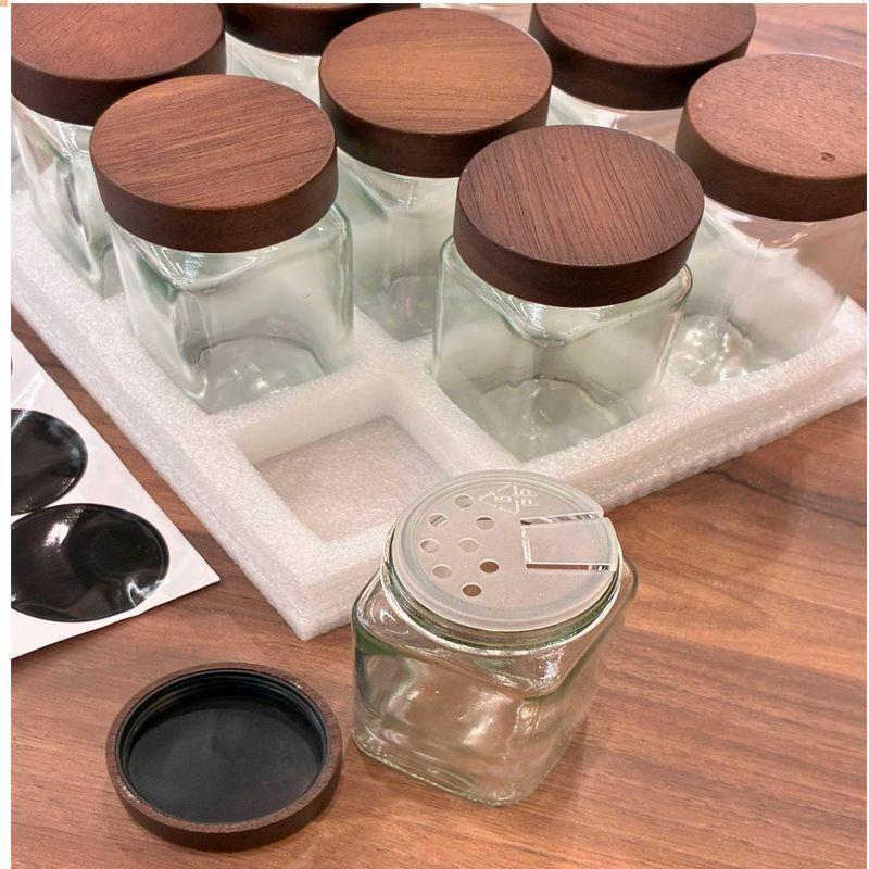 pack 12 Frascos De Especias Tapa De Bambú + Etiquetas Adhesivas WakesHome-3