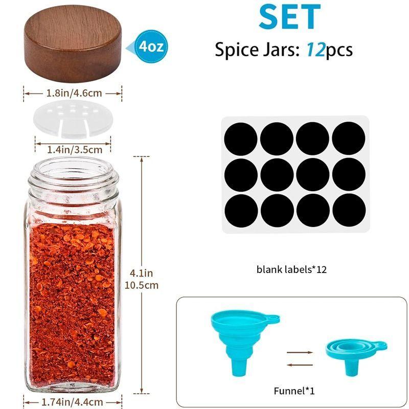 pack 12 Frascos De Especias Tapa De Bambú + Etiquetas Adhesivas WakesHome-6