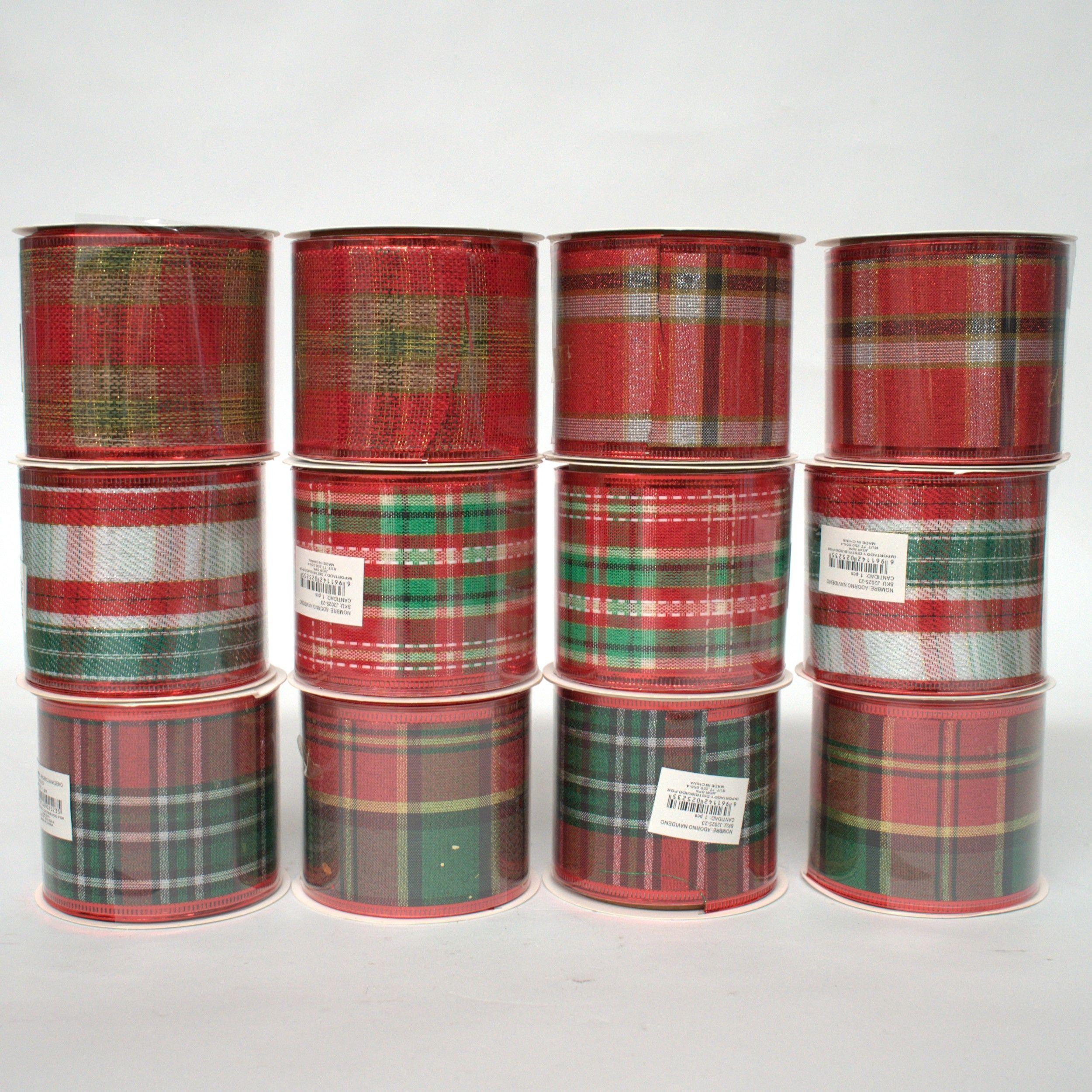 Pack 12 Mallas Navidad Cinta Decorativa De arbol 6,3cm*2,7mts Multicolor Geometrico-3