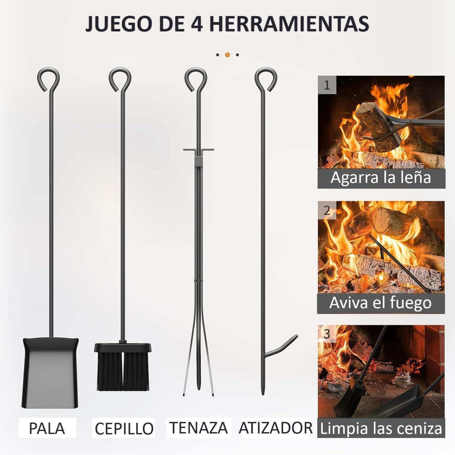 Leñero Metalico Para Chimenea Estante Leña 2nvl +4 Accesorio-3