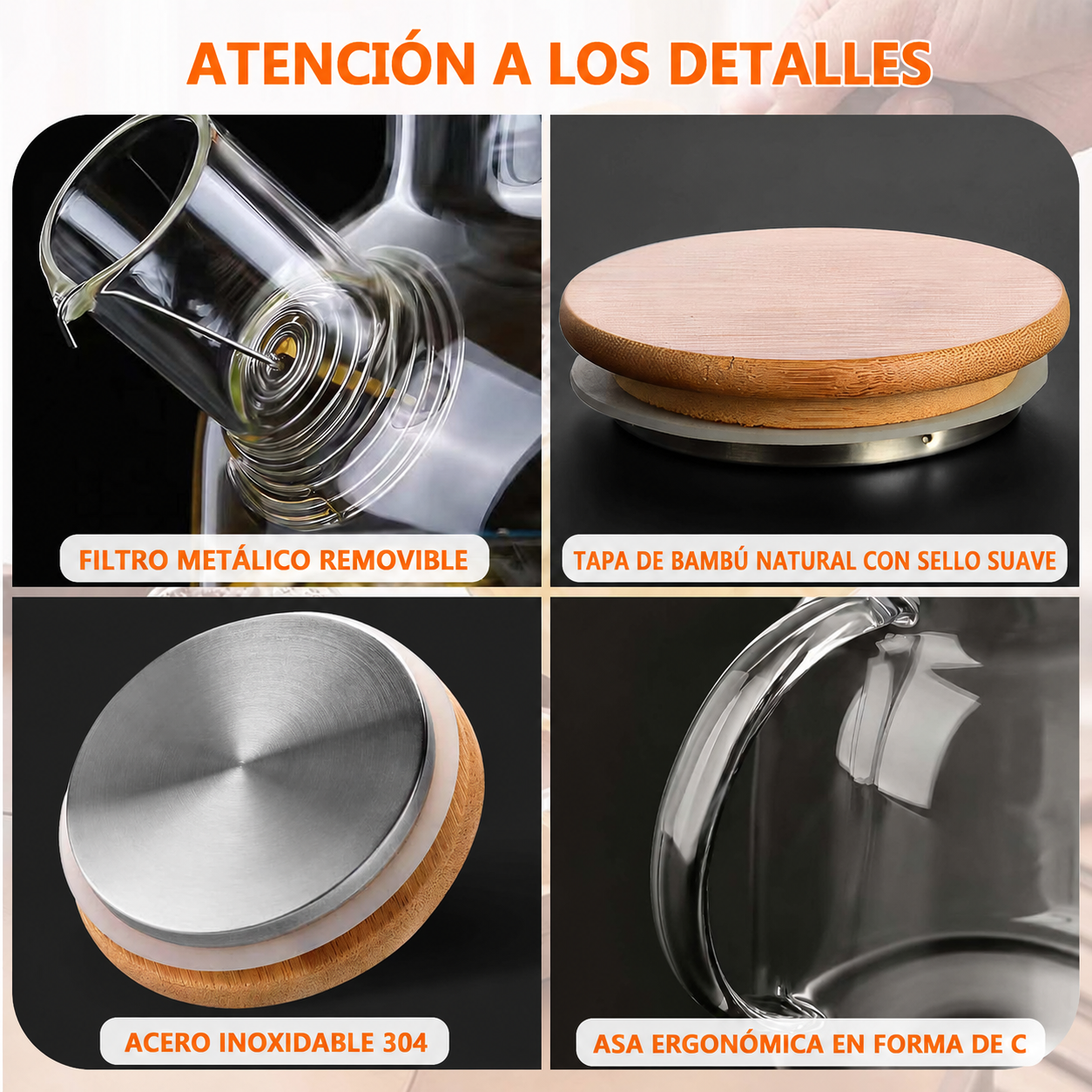 Tetera Vidrio Borosilicato 1 5l Con Infusor Tapa Bamb-5