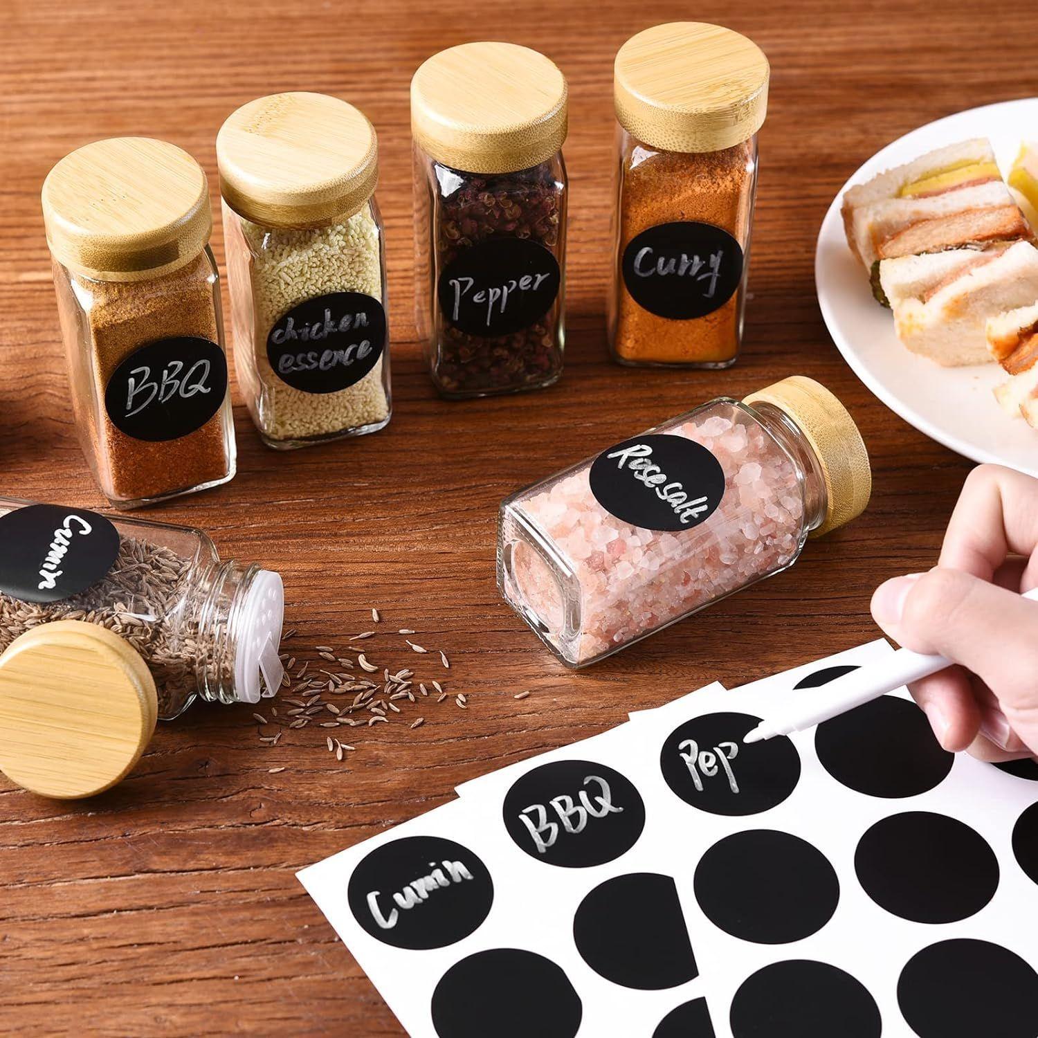 24 Condimenteros De Vidrio Con Etiquetas Adhesivas Y MARCADOR Especieros Con Tapa DE BAMBÚ-6