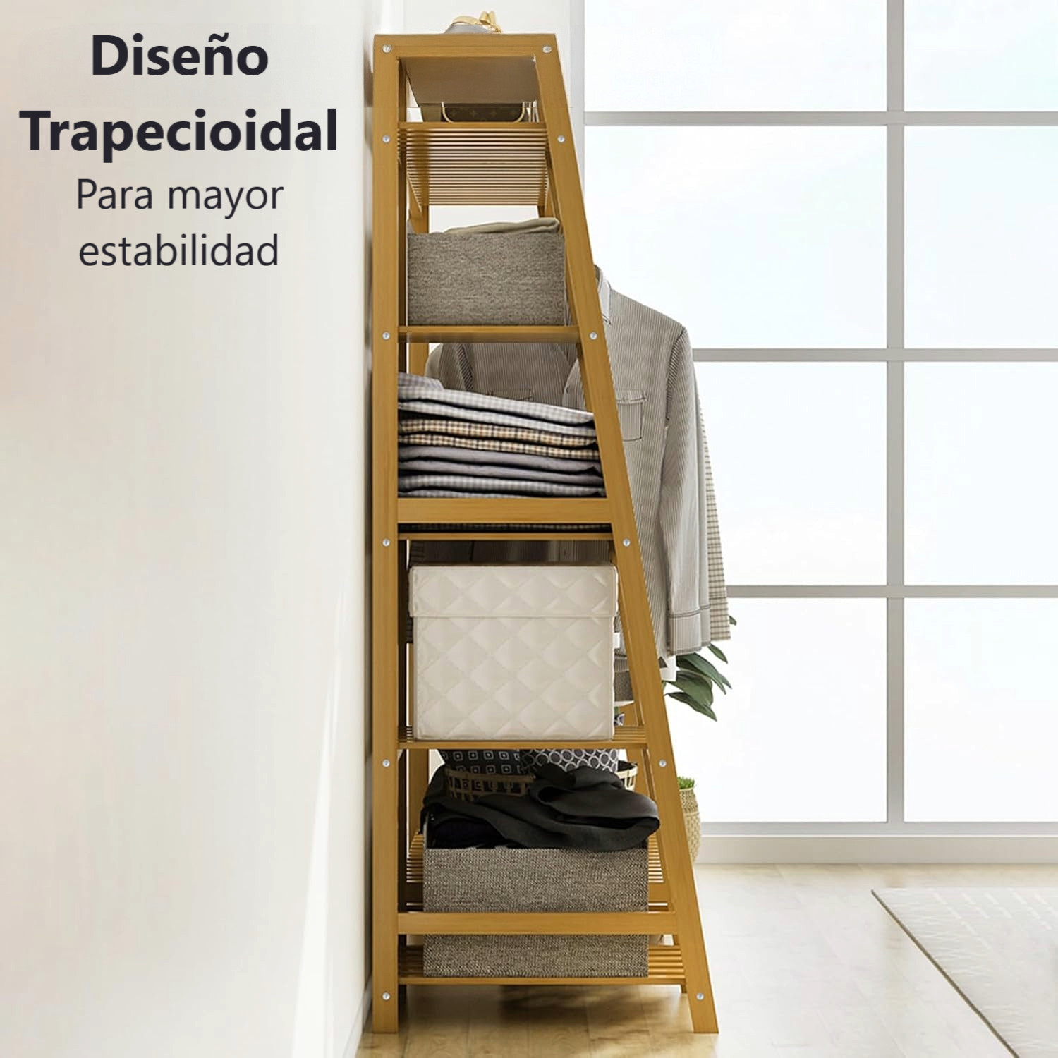 Perchero Organizador De Madera Colgador Ropa Grande De Bambú WakesHome-3