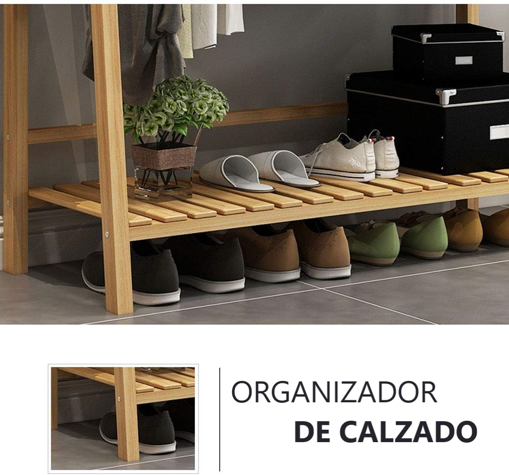 Perchero Organizador De Madera Colgador Ropa Grande De Bambú WakesHome-7