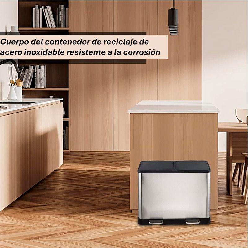 Contenedor De Basura DOBLE DE Acero Inoxidable 46litroS Basurero GIGANTE DE Hogar WakesHome-3
