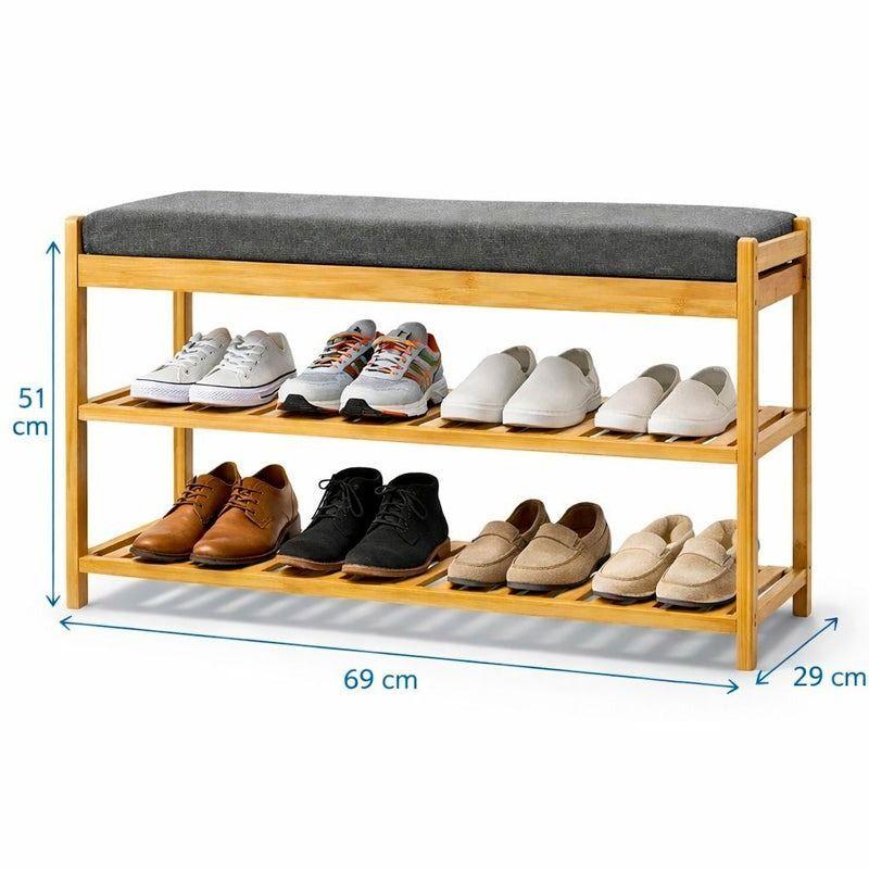 Banco Zapatero Organizador De Zapatos Bambú De 3 Niveles-3