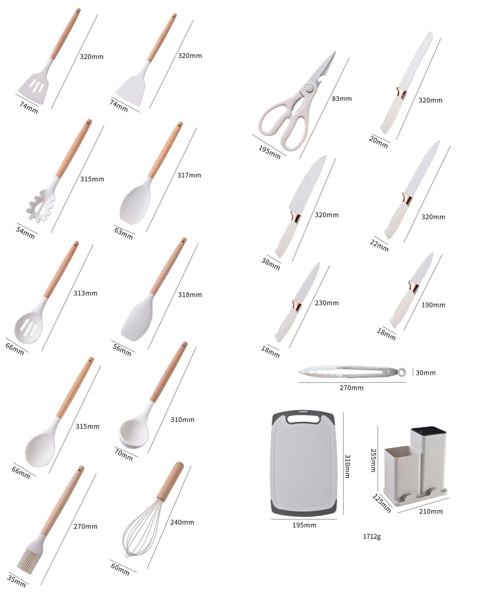 Utensilios De Cocina Antiadherentes De Silicona 19 Pcs Con Tabla De Picar Color Blanco-7
