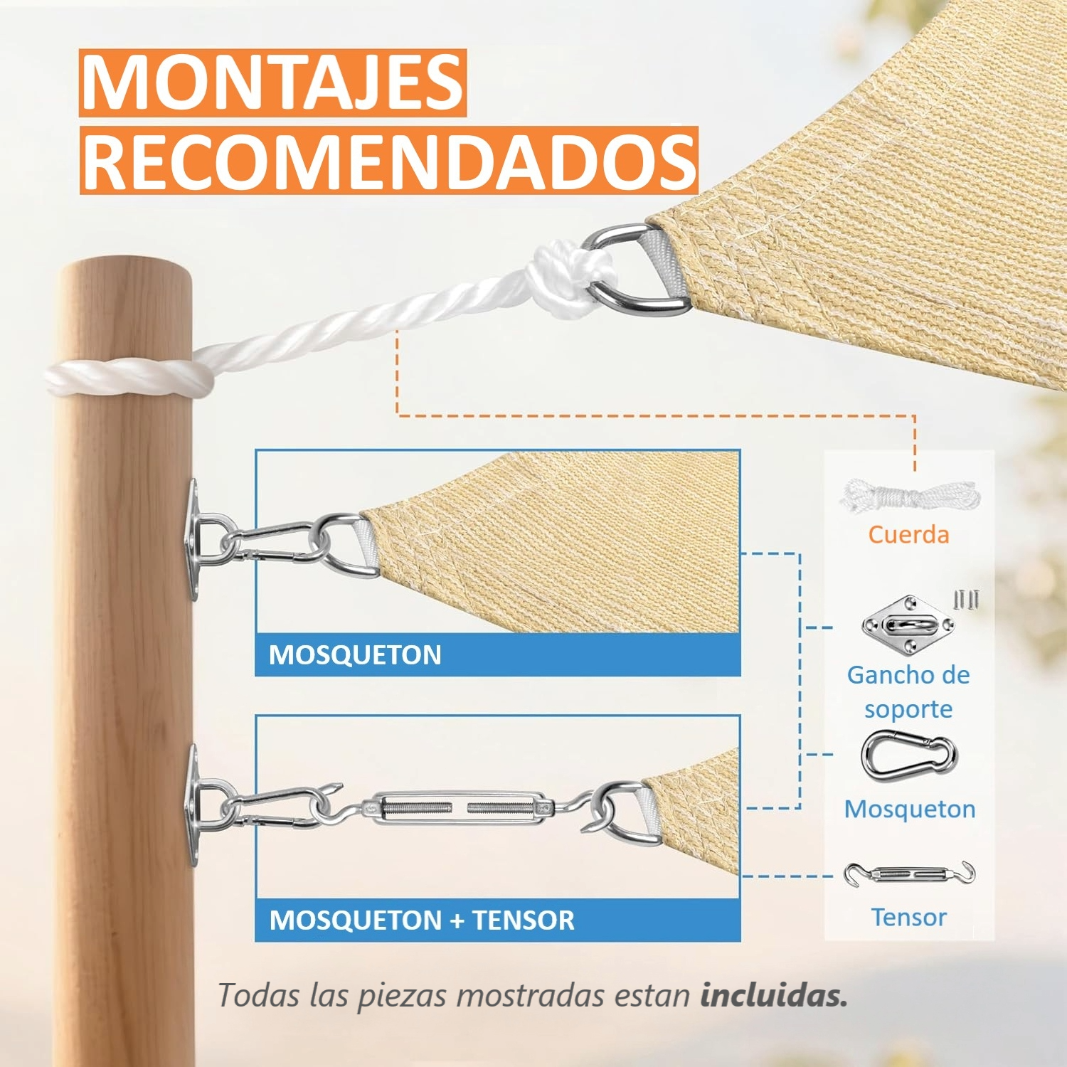 Lona Sombreadora Toldo Vela Permeable + Kit De Anclaje Jior 3x4mts-3