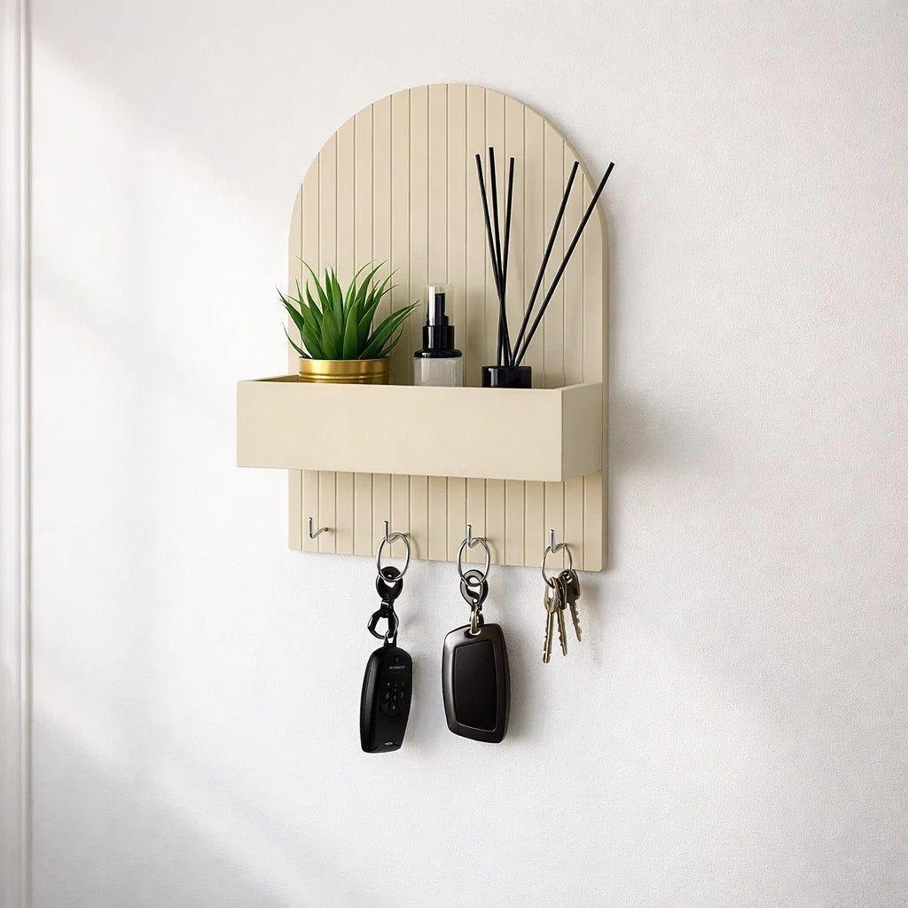 Perchero Madera Porta Llave Pared Con 4 Ganchos Estante-2