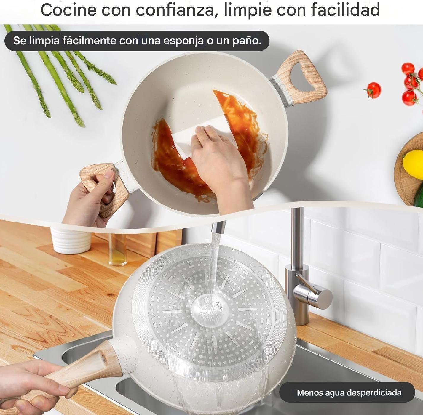 Bateria Cocina 9 Piezas Antiadherente Ceramic Profesional Ollas blanco-6
