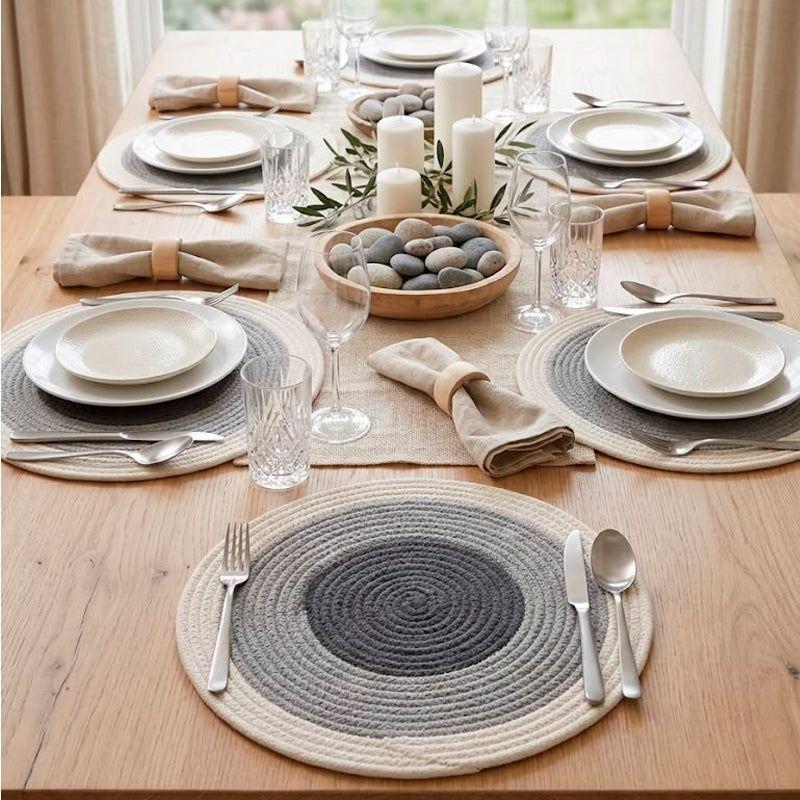 Individual De Mesa Trenzado Mantel Redondo De Algodon 38cm-2
