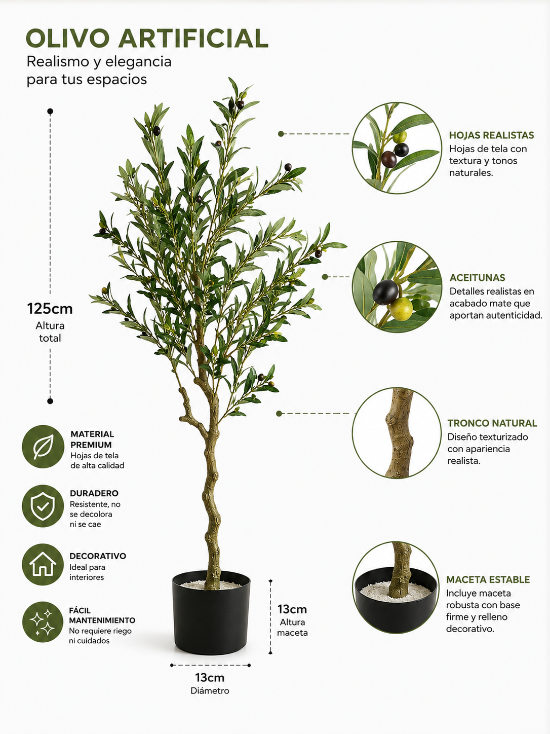 Planta Artificial Olivo 125cm Arbusto Realista Decorativo-5