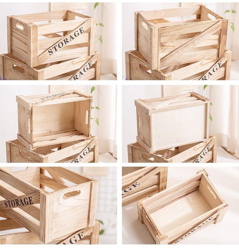 Set 4 Canastos Rusticos De Madera Organizadores Decorativos-4