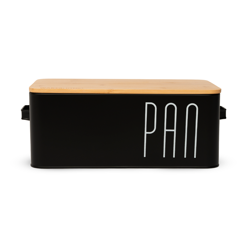 Caja De Pan Plana Cubo De Metal Para Almacenamiento De Alim Negro | Cuadrada-0