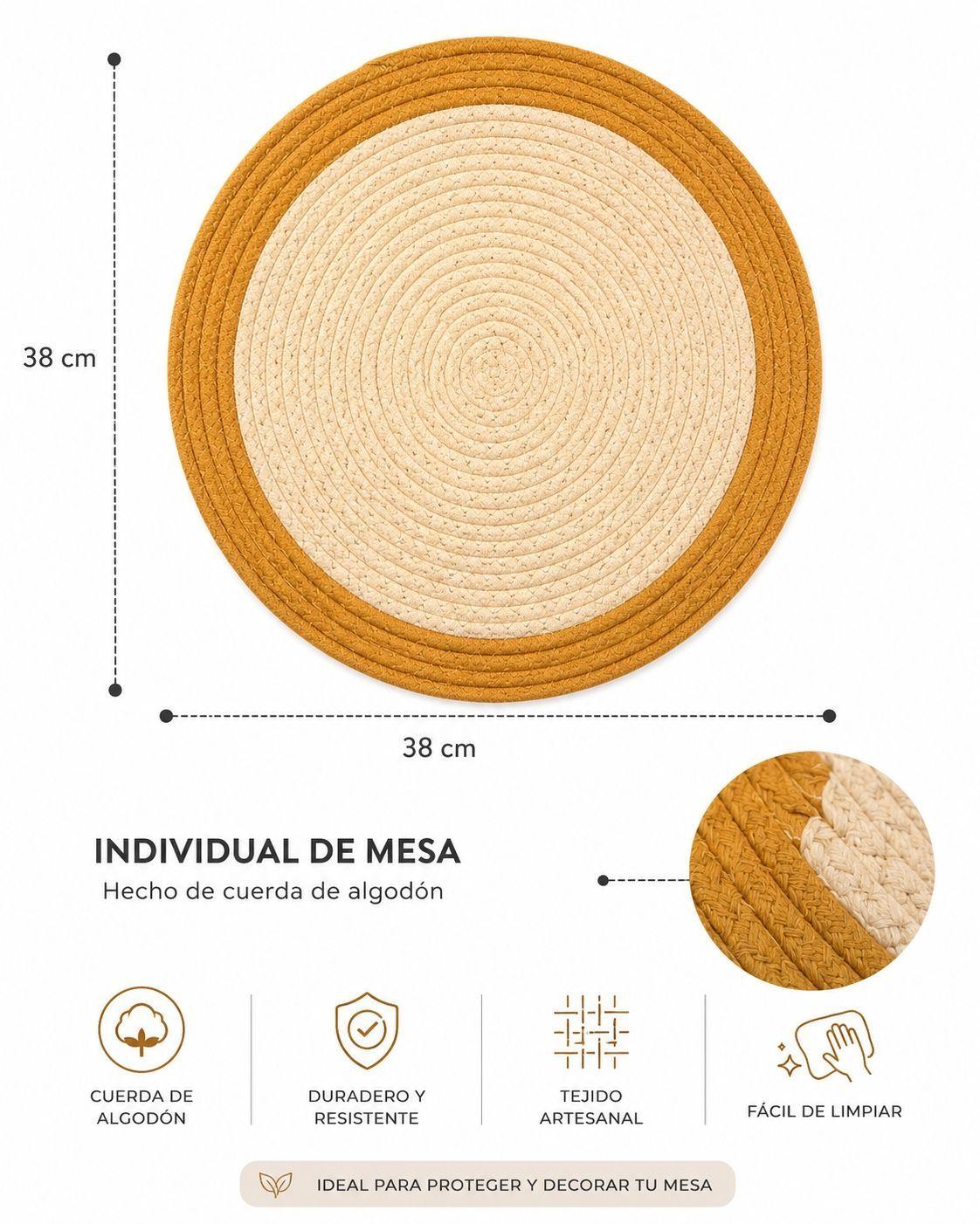 Individual De Mesa Trenzado Mantel Redondo De Algodon 38cm-2
