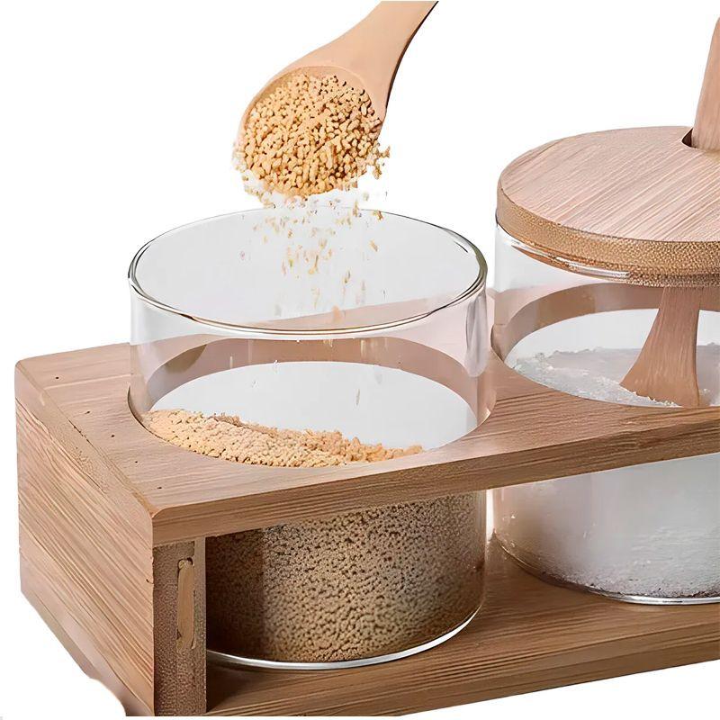Pack 3 Frascos De Vidrio Con Tapa Bambu + Cucharas Y Soporte Bambú WakesHome-6