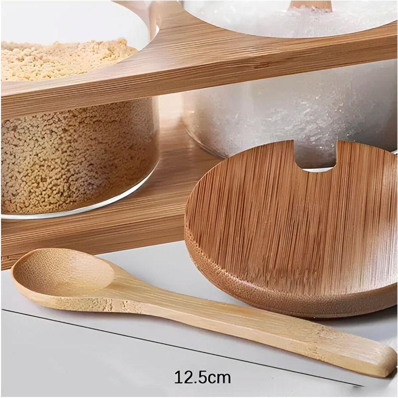 Pack 3 Frascos De Vidrio Con Tapa Bambu + Cucharas Y Soporte Bambú WakesHome-7