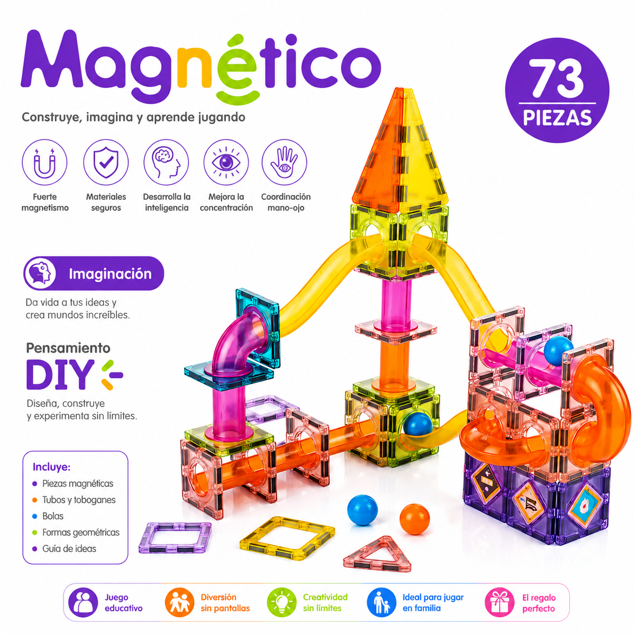 Juego Bloques Magneticos Construccion 73 Piezas Tobogan-2