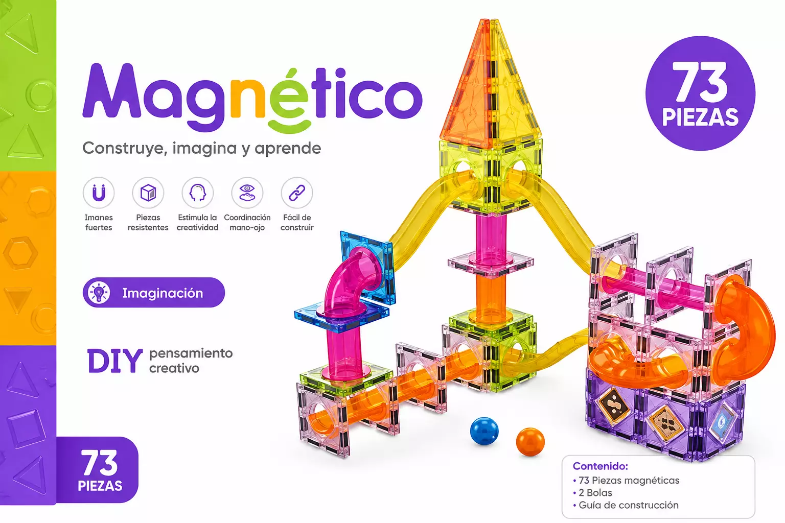 Juego Bloques Magneticos Construccion 73 Piezas Tobogan-3