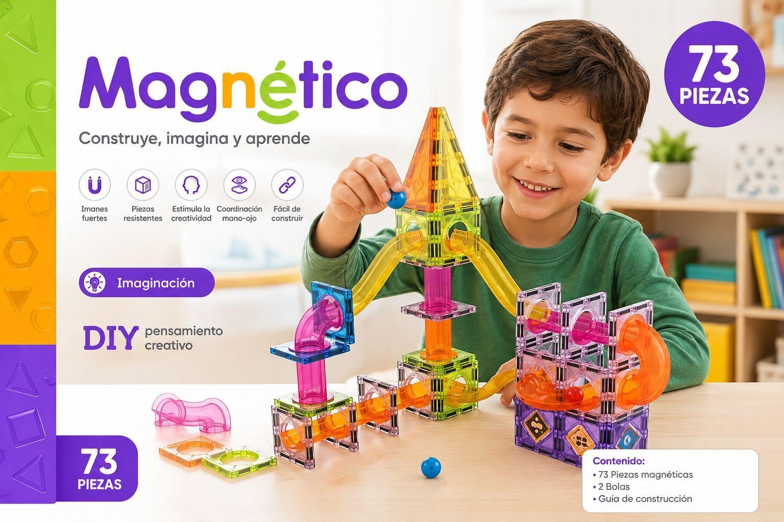 Juego Bloques Magneticos Construccion 73 Piezas Tobogan-5
