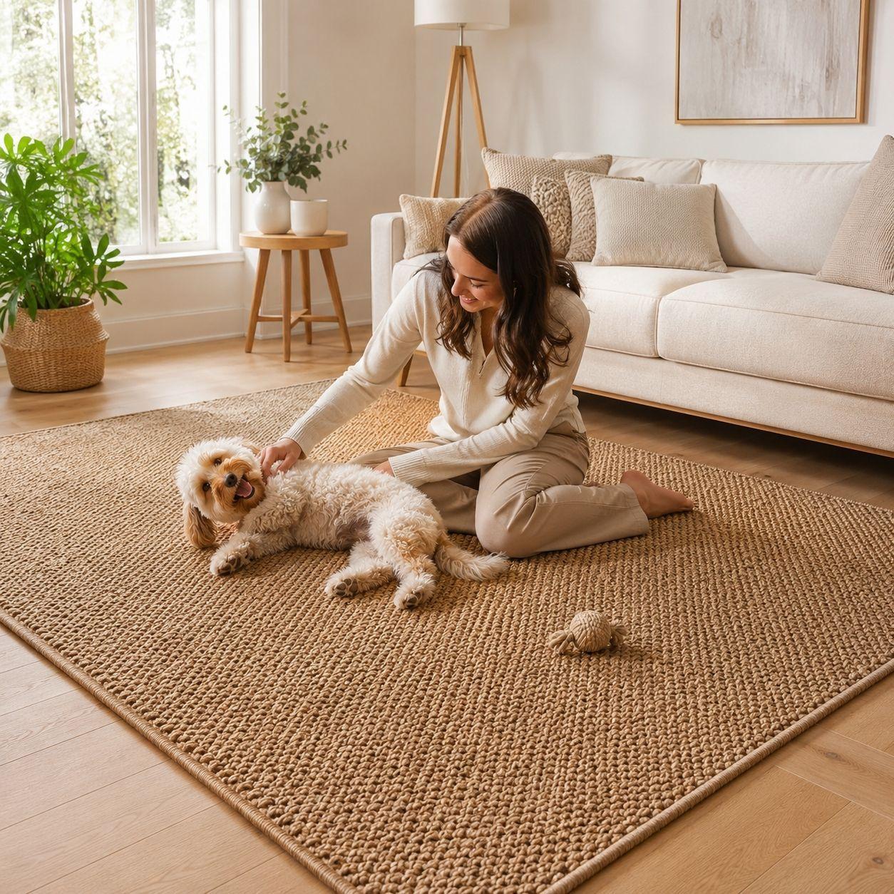 Alfombra Estilo Yute Tejida Para Living Resistente Mascotas-0