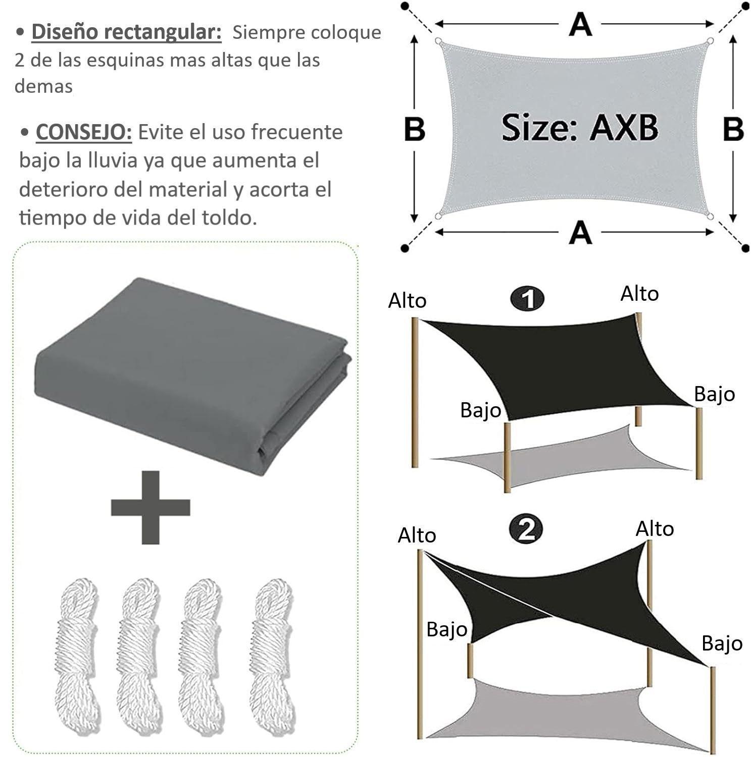 Lona Sombreadora Toldo Vela Permeable + Kit De Anclaje Jior 5x2mts-6