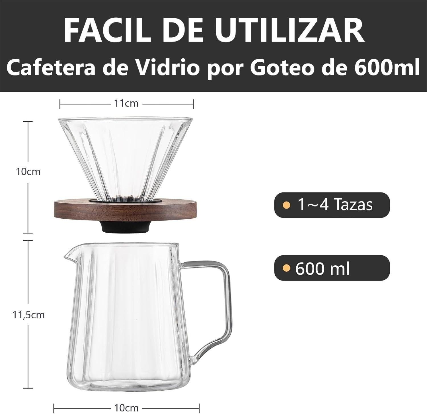 Cafetera De Vidrio Por Goteo Jarra 600ml Filtro Reusable-4