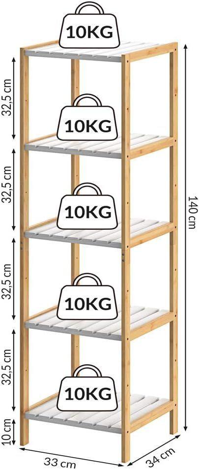 Estante Organizador De Bambu Mueble De Lujo Para Cocina Baño 5 Niveles | Alto 140cm-4