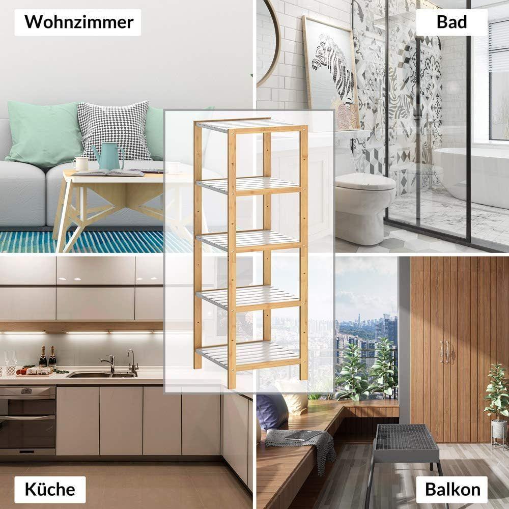 Estante Organizador De Bambu Mueble De Lujo Para Cocina Baño 5 Niveles | Alto 140cm-7