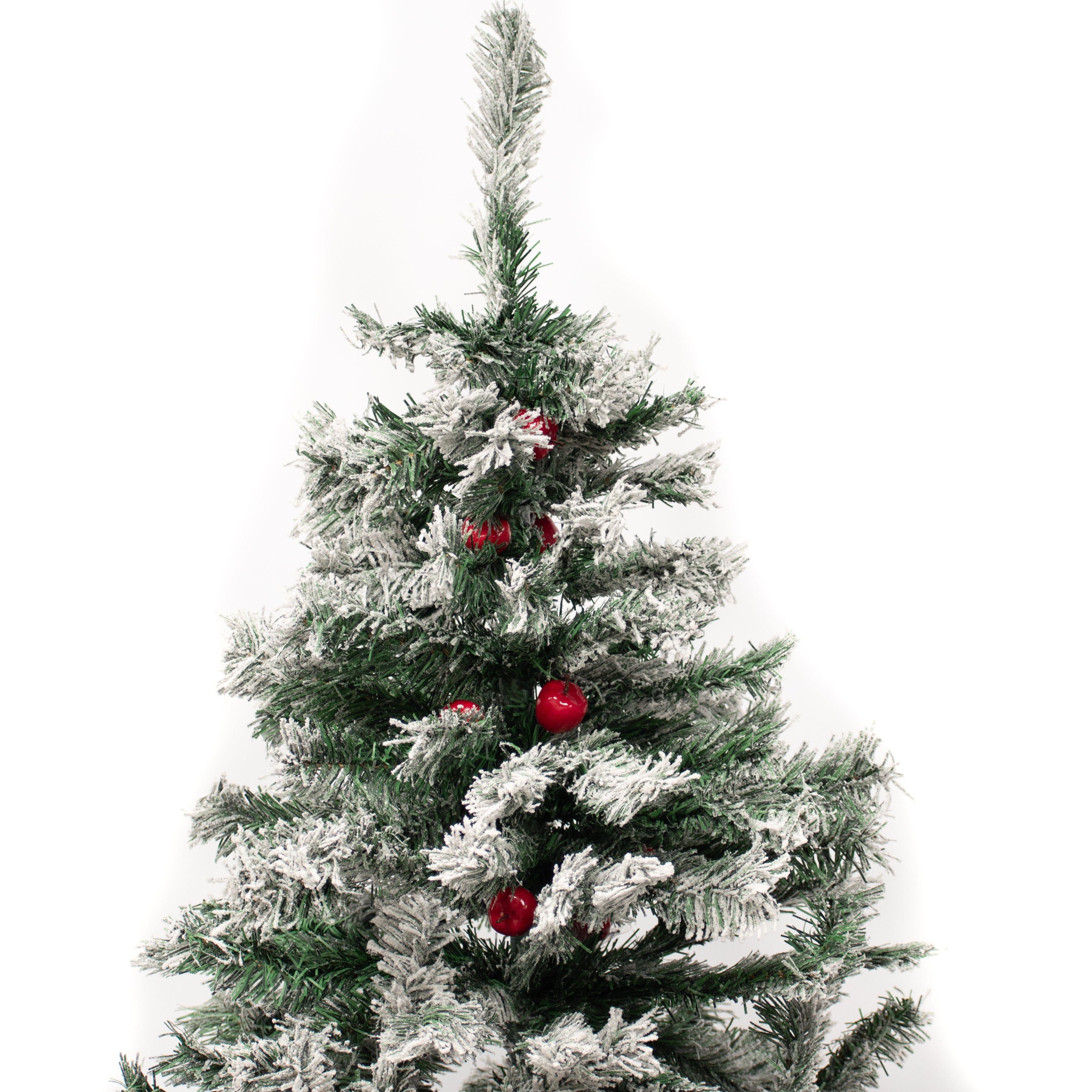 Árbol De Navidad Frondoso Nevado Con Manzanas 2.10m Arbolito para Pascua 210cm-1