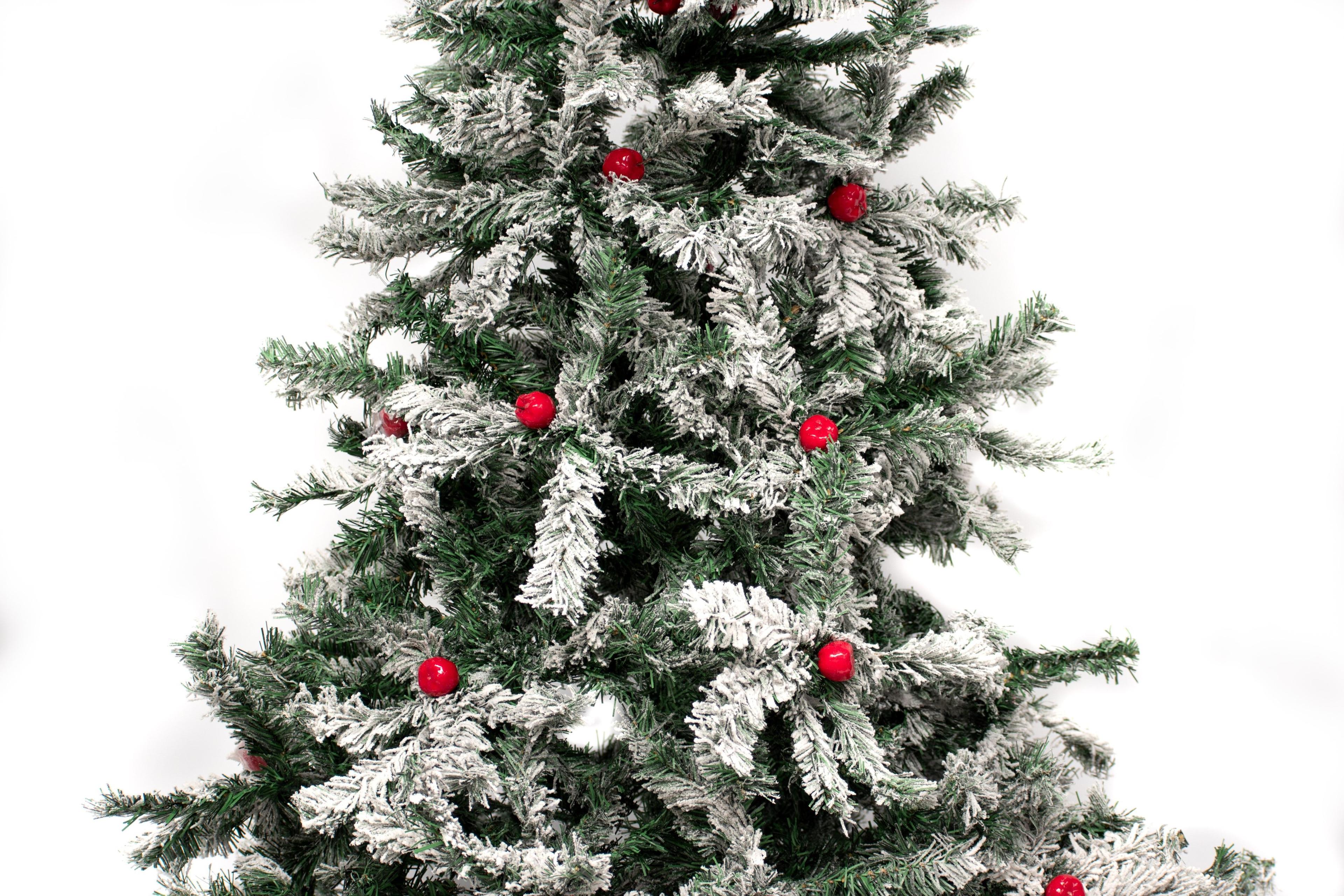 Árbol De Navidad Frondoso Nevado Con Manzanas 2.10m Arbolito para Pascua 210cm-2