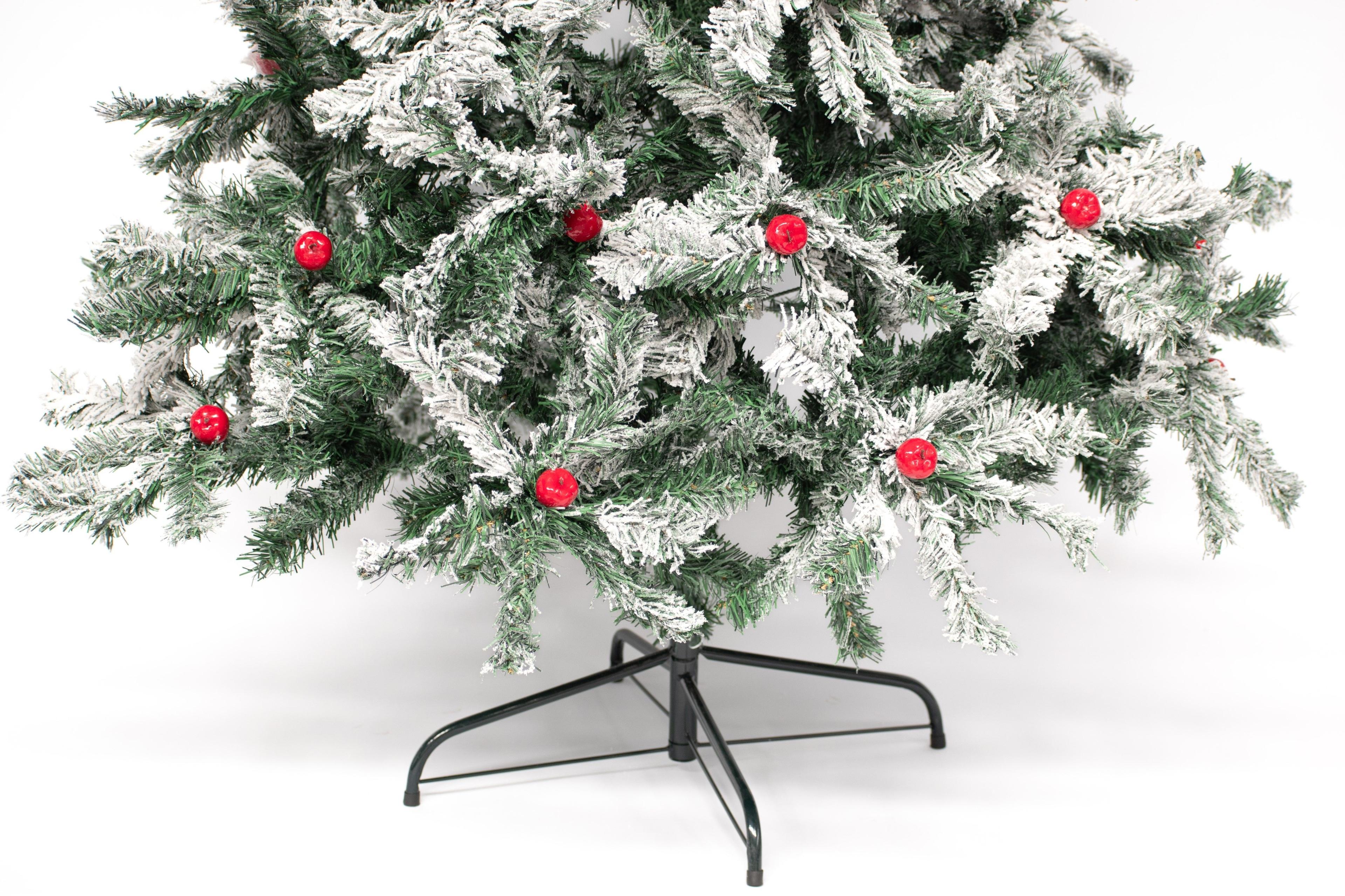 Árbol De Navidad Frondoso Nevado Con Manzanas 2.10m Arbolito para Pascua 210cm-3