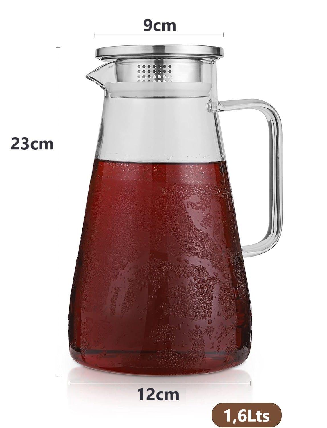 Jarra De Agua Jugo De T Helado De Vidrio Con Tapa 1 6 Litro-5