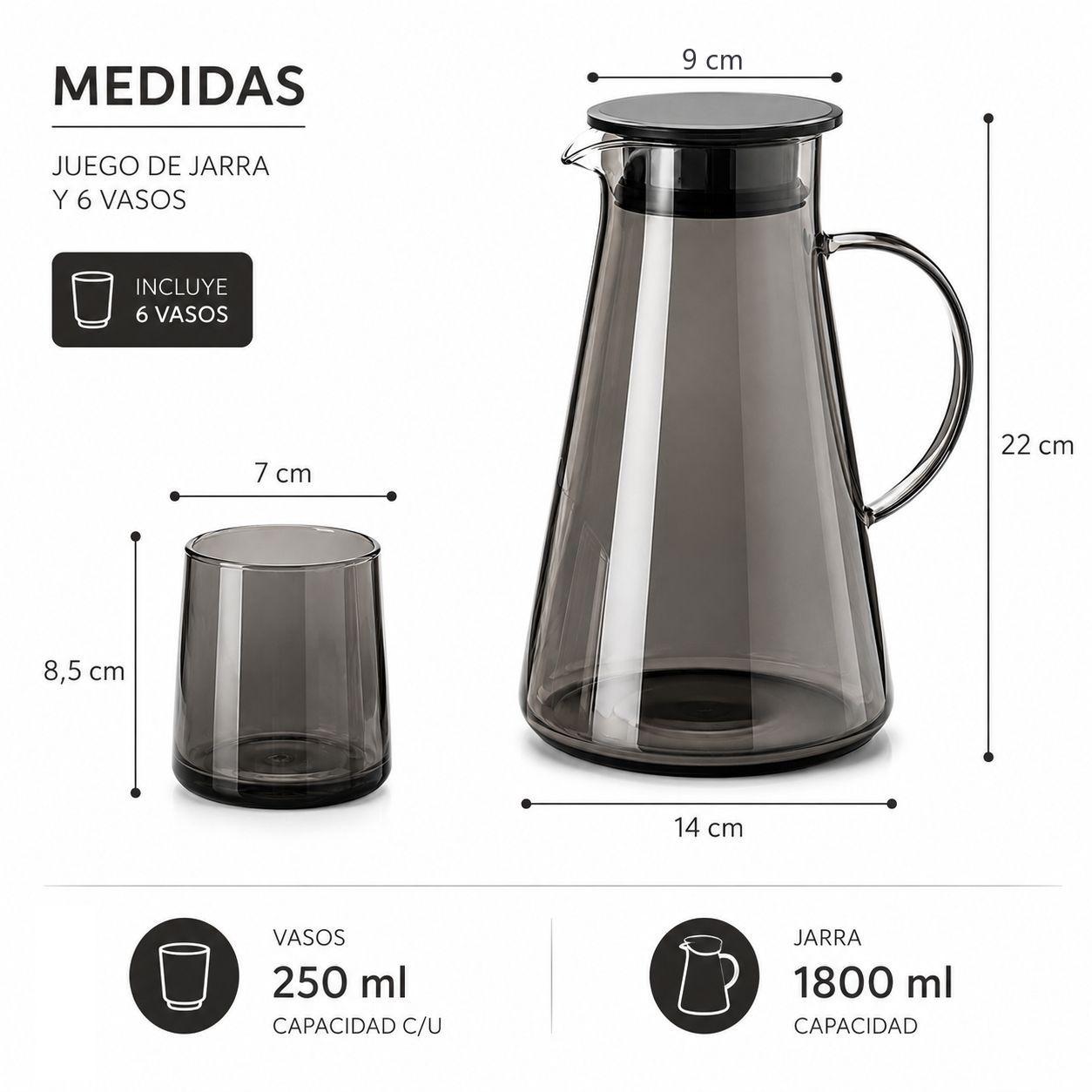Juego De Jarra De Vidrio Con Tapa 6 Vasos De Cristal Negro-2
