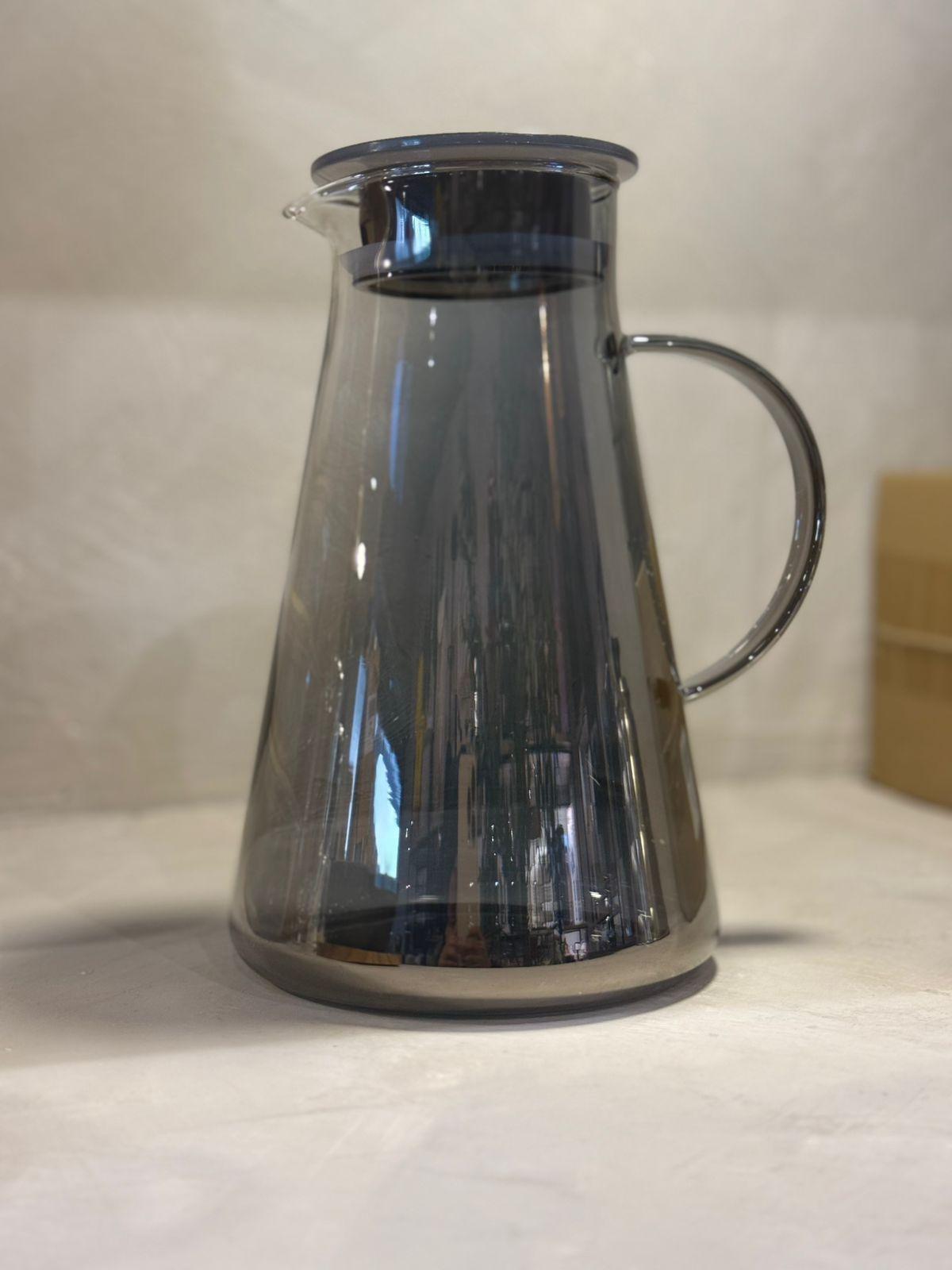 Juego De Jarra De Vidrio Con Tapa 6 Vasos De Cristal Negro-4