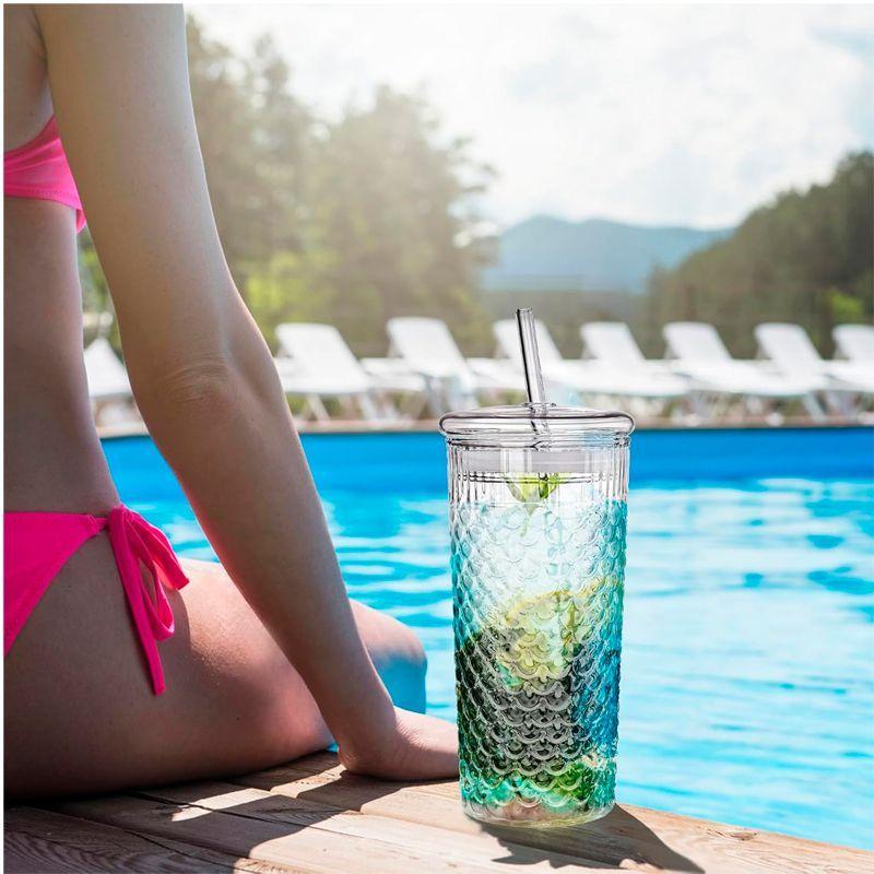 Vaso De Vidrio En Relieve Con Tapa Y Bombilla 650ml WakesHome-5