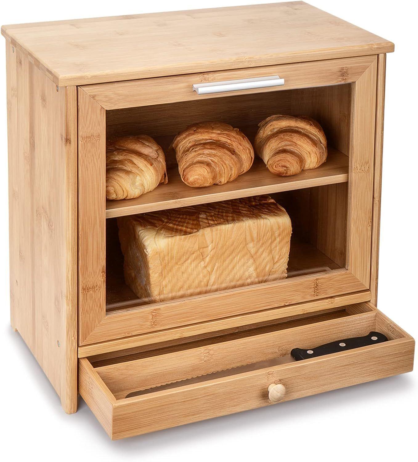 Caja De Pan Panera De Bambu Madera Cocina Decorativa Grande Cuadrada-2